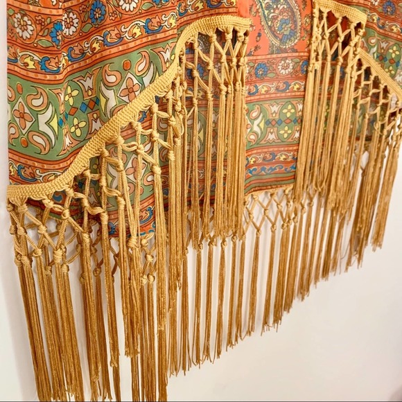 FOREVER 21 Orange Paisley Fringe Kimono Duster - Picture 4 of 6